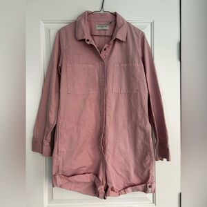 One Teaspoon Pink Denim Mini Shortall Romper w/ Grommet Closures & Deep Pockets